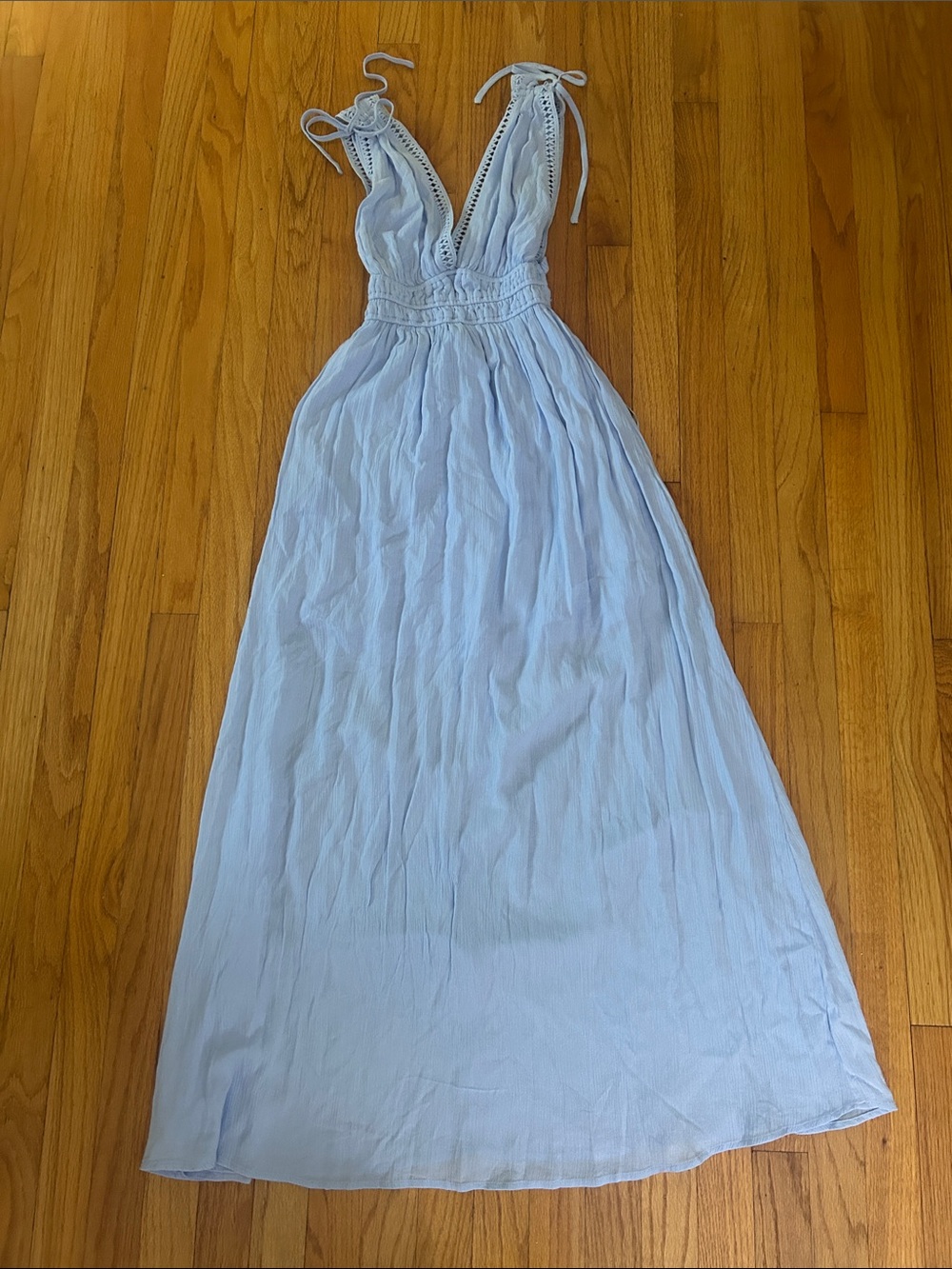 Light Blue Tie-Shoulder Maxi Dress with Smocked Waist